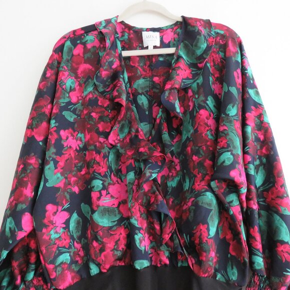 MISA LOS ANGELES Talah Floral Ruffle Satin Bodysuit Boho Romantic - Size L - Picture 5 of 16